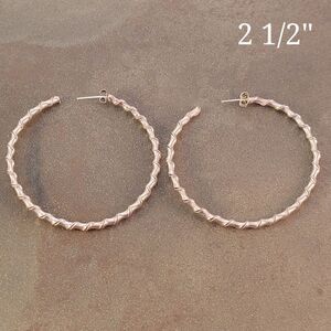 Sterling Large 2 1/2" Round Twist Hoop Statement Earrings